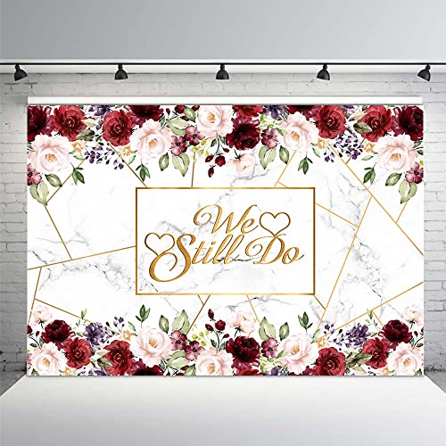 AIBIIN 10x7ft We Still Do Backdrop for Wedding Anniversary Party Photography Background White Marble Rose Gold Red Flowers Romantic Wedding Anniversary Decorations Photo Props - size: 10X7ft