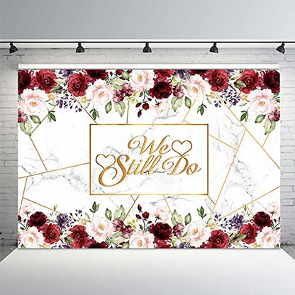 AIBIIN 10x7ft We Still Do Backdrop for Wedding Anniversary Party Photography Background White Marble Rose Gold Red Flowers Romantic Wedding Anniversary Decorations Photo Props - size: 10X7ft