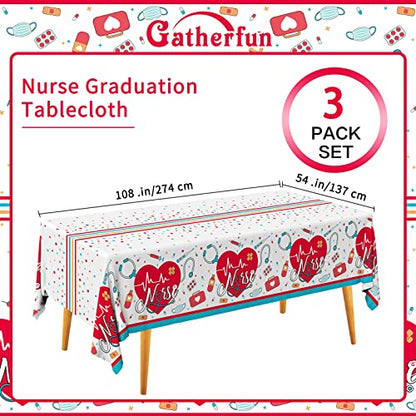 Gatherfun Nurse Graduation Party Decorations, Doctors Day and Medical School Graduation Tablecover for Graduation Party Supplies, 3 pcs Table Cloths, 54"x108" - style: Nurse