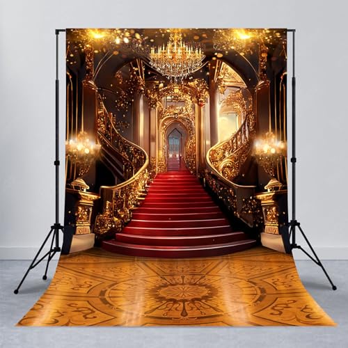 Avezano Luxurious Palace Backdrop Royal Gorgeous Castle Red Carpet Background Wedding Ceremony Night Prom Party Birthday Video Photography Backdrops, 7x10ft - size: 7x10ft