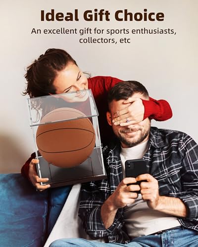 Fitense Basketball Display Case Acrylic Clear, UV Protected Basketball Stand Box Full Size with Solid Wood Base, Soccer Display for Autographed Standard NBA WNBA Ball Memorabilia Keepsake, Ideal Gift