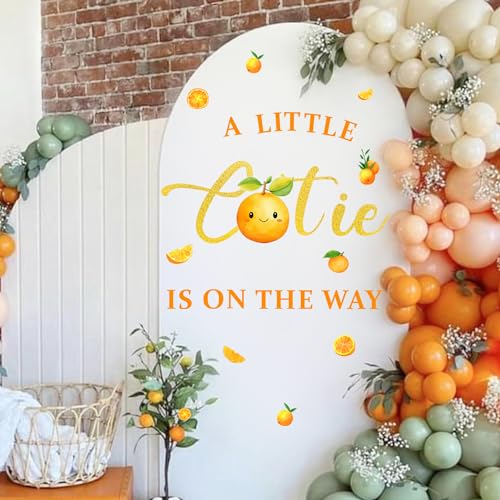 Little Cutie Baby Shower Decorations Backdrop Decals - On The Way Sign Decor for Balloon Arch Gender Reveal Orange Welcome Banner Pregnancy Party Supply - color: Orange Gold