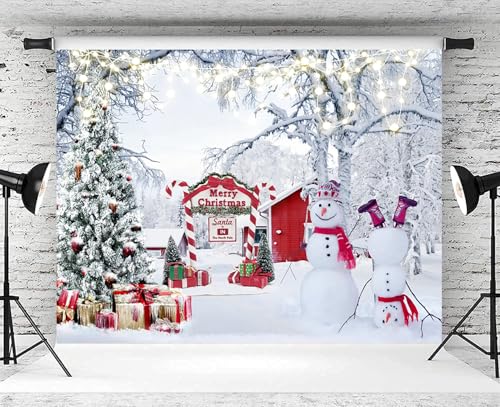 8x6ft Christmas Backdrop Winter Snow Scene Xmas Pine Tree Snowman Photography Background Merry Christmas Party Winter Holiday Decorations Supplies Photo Booth Props - size: 8x6ft