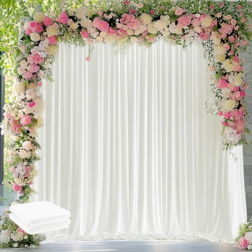 Wokceer Ivory Backdrop Curtain for Wedding Parties 2 Pack 10x10FT Wedding Curtains Photo Backdrop Drapes Polyester for Photoshoot Baby Shower Birthday Party Curtains Background 4 Panels 5x10FT - color: Ivory, size: (2 Pack)10FTx10FT