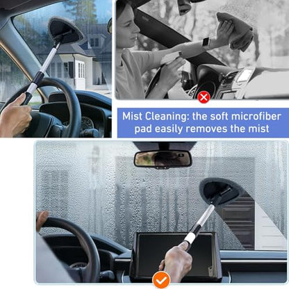 desin Windshield Cleaning Tool, Car Window Cleaner Windshield Cleaner with 4 Reusable and Washable Microfiber Pads and Extendable Handle Auto Inside Glass Wiper - color: Gray