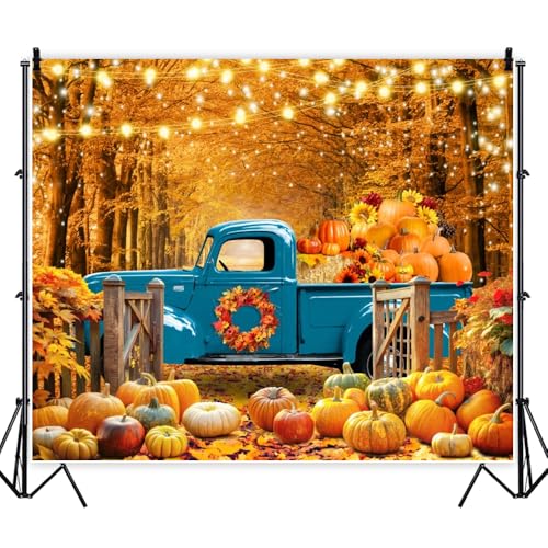 Fall Thanksgiving Backdrop Banner Decorations 10x8ft Autumn Forest Backdrop Pumpkin Harvest Truck Hay Sunflower Photography Background Kids Adults Family Friendsgiving Party Portrait Photo Props