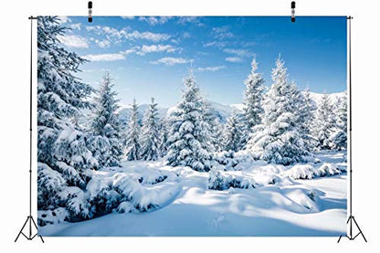 BELECO 10x6.5 ft Fabric Winter Landscape Backdrop Snowfall White Spruces Wintry Scene Alps Photography Backdrop for Christmas New Year Event Party Decorations Celebration Background Photo Studio - size: 10x6.5FT