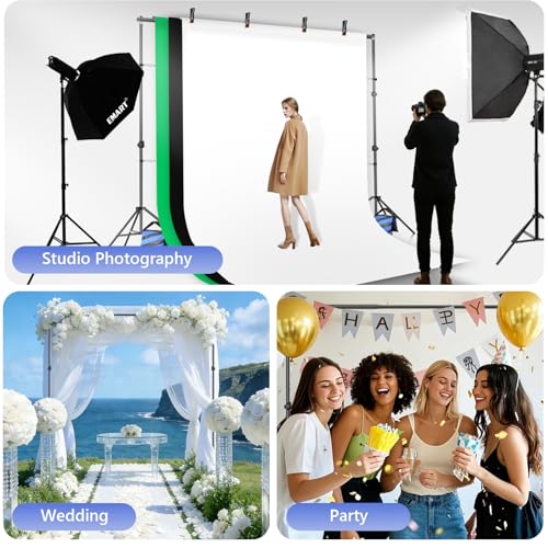 EMART Photo Video Studio Backdrop Stand Kit, 7×10ft Adjustable Photography Support System with Polyester Background(Black/White/Green Screen), Spring Clamps and Carry Bag for Photoshoot - size: 7x10ft(backdrop stand)/6x9ft(backdrop)