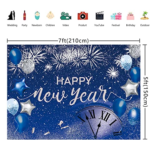 Happy New Year Backdrop 2026 Glitter Blue Fireworks New Years Eve Photography Backdrop Royal Blue Background New Years Eve Party Supplies 2026 Decor Photo Booth Props Banner Favor 7x5ft - size: 7X5FT(84x60 inch)