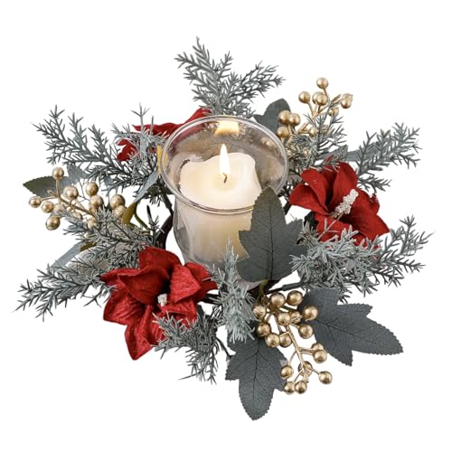 Christmas Candle Ring Kitchen Cabinet Wreath Xmas Table Centerpieces 9.8" Mini Rings Wreaths Candle Holder for Pillars Rustic Home Decor