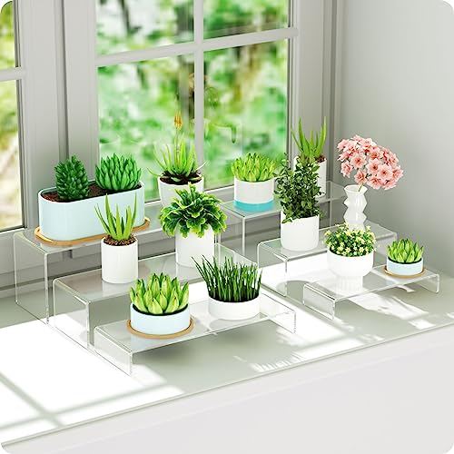 NIUBEE Acrylic Display Riser, 6 Pcs 12" Large Acrylic Risers, 2 Set Clear Rectangular Stands for Candy Dessert Cupcakes, Collectibles Display Stands Shelf for Display for Funko POP Figures - size: 12 inches