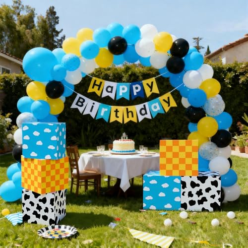 Tenceur 6 Pcs Cartoon Story Birthday Party Decorations Boxes Cartoon Paper Boxes 11.8 Inch Large Blue Sky White Cloud Photo Booth Prop for Arch Cloud Birthday Party Baby Shower Supplies - style: Cartoon Story