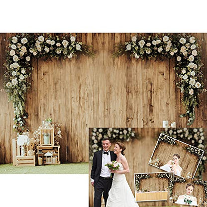 10x8ft Polyester Wedding Backdrop Rustic Floral Flower Wood Wall Backdrop Bridal Shower Reception Ceremony Photography Background Wedding Proposal Party Kids Birthday Party YouTube Photo Prop - size: 10x8ft-Polyester