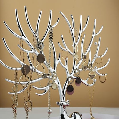 MORE&LESS Antlers Jewelry Display Stand,Silver Deer Hanging Organizer for Ring Earrings Necklace Bracelet - color: Silver