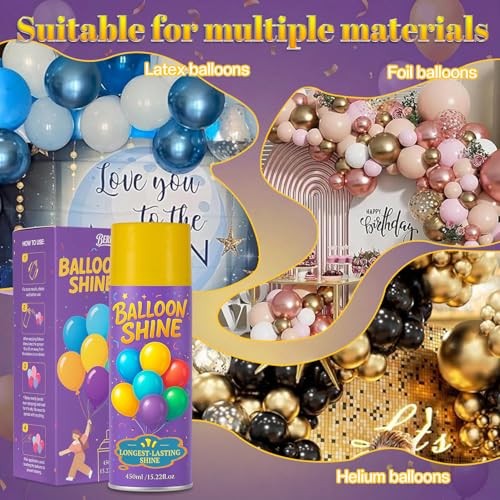 Balloon Shine Spray for Party : 15 oz Balloons Spray Silicone for Mother's Day Halloween Birthday Decorations - Long Lasting Instant High Shine Waterproof for Outdoor Décor