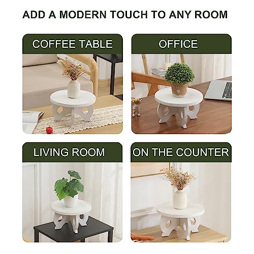 Small Plant Stand Kitchen Display Stand 10 inch Plant Holder Plant Stool Round Stand Risers Farmhouse Rustic Balcony Decor Pedestal Board Washed White - color: White