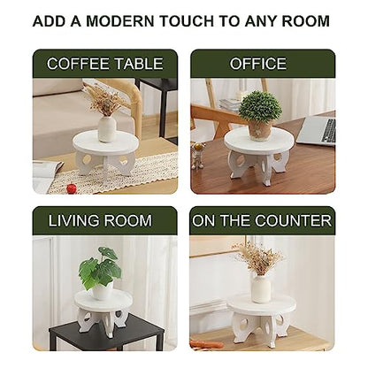 Small Plant Stand Kitchen Display Stand 10 inch Plant Holder Plant Stool Round Stand Risers Farmhouse Rustic Balcony Decor Pedestal Board Washed White - color: White