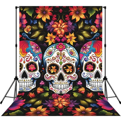 Colorful Flower Skulls Backdrop Background for Photography 5x7ft Photobooth Professional Photo Backdrop Curtains Video Photography Studio Photo Backgrounds Banner Booth Background Screen Parties - color: Colorful Flower Skulls