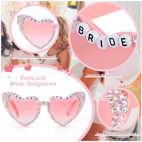 Etercycle Bride Sunglasses, Heart Sunglasses for Bachelorette Party, Fashion Rhinestone Pink Sun Glasses For Bride to Be Gift - color: Pink Diamonds