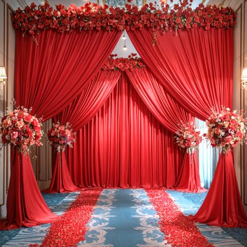 20ft x 10ft Red Backdrop Curtains Panels for Parties Wrinkle Free Fabric Backdrop Drapes Decorations Cloth for Weddings Baby Shower Birthday Party Photography Photoshoot Christmas Background Curtain - color: Red, size: W5' x H10'(4 panels)