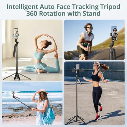 Phone Tripod with Light, 2 Pack Lavalier Mic, 71" Extendable Auto Face Tracking 360° Rotation, 1/4" Camera Mount & Remote, No App Needed, Vlogging Kit for iPhone Android YouTube TikTok Live Streaming
