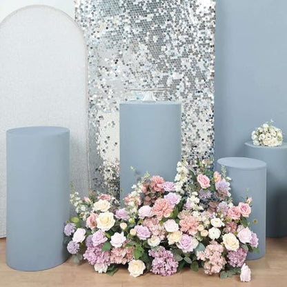 Efavormart Set of 5 | Dusty Blue Spandex Cylinder Plinth Display Box Stand Covers, Stretchable Pedestal Pillar Prop Covers - 160 GSM - color: Dusty Blue, size: Spandex Cylinder Covers