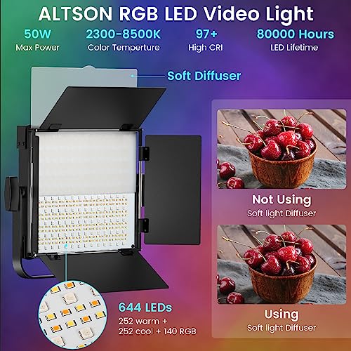 2-Pack RGB Photography Lighting Kit, 50W Bi-Color Professional LED Studio Lights, 2300k~8500k Dimmable Photo Lights for Photography Filming Camera Video Recording Stage Shooting Streaming TikTok - size: 2-Pack