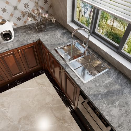 BAYYA Grey Marble Granite Textured Contact Paper for Countertops Gray Self Adhesive Wallpaper Peel and Stick 16"x197" Waterproof Furniture Stickers Vinyl Wall Covering for Office Apartment Removable - color: Rock Grey, size: 16" x 197"