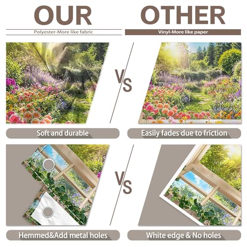Fabric 7x5ft Spring Summer Garden Window Photography Backdrop Blooming Flowers Floral Nature Landscape Forest Background Kids Aldults Wedding Party Decorations Photo Props