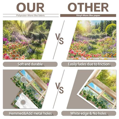 Fabric 7x5ft Spring Summer Garden Window Photography Backdrop Blooming Flowers Floral Nature Landscape Forest Background Kids Aldults Wedding Party Decorations Photo Props