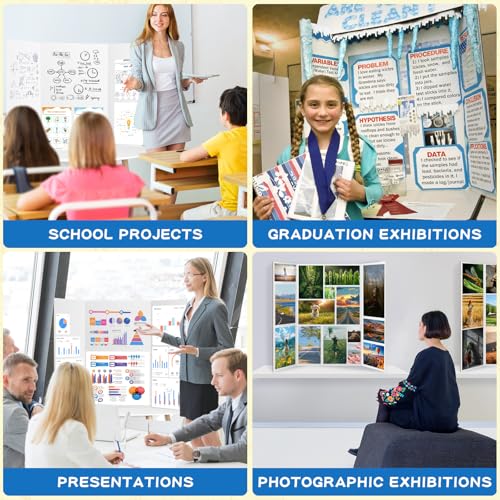 VinTS 36" x 48" Large Trifold Poster Board,4 Pack White Corrugated Foldable Project Boards for Science Fair, School Projects,Photo Displays