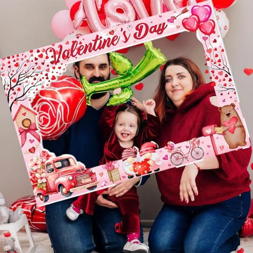 Valentine's Day Photo Prop Frame Valentine's Day Theme Selfie Photo Booth Props Door Cover Funny Heart Tree Car Dwarf Props for Photoshoot Posing Signs for Wedding Photography Decor