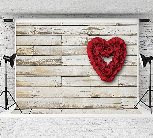 Red Rose Floral Wedding Photography Backdrop Valentine's Day Party Backdrops Love Heart Retro Wooden Wall Photo Background Bridal Shower Birthday Party Banner Photo Studio Prop 150 x 100cm Vinyl Cloth