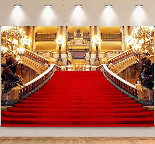 Red Carpet Backdrop, Golden Palace Gorgeous European Hall Photo Backdrop, Vinyl 15x10ft Prom Picture Photo Studio Props BJXTGU64 - color: Red, size: 15x10ft