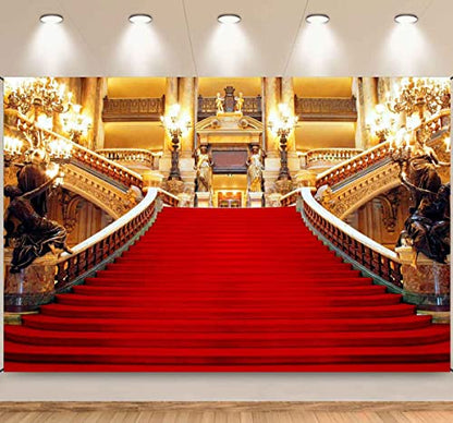 Red Carpet Backdrop, Golden Palace Gorgeous European Hall Photo Backdrop, Vinyl 15x10ft Prom Picture Photo Studio Props BJXTGU64 - color: Red, size: 15x10ft