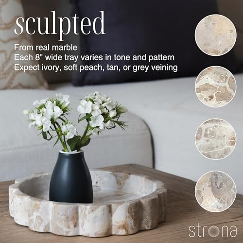 Beige Scalloped Marble Tray - 8 Inch Round Stone Vanity Tray for Perfume & Jewelry, Marble Dish for Bathroom Countertop & Kitchen Counter, Brown Decorative Tray for Bathroom & Kitchen, Modern Catchall - color: Beige