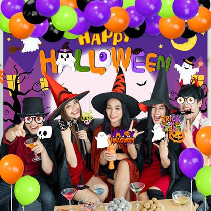 Halloween Photo Booth Props for Party Decorations Kit Photo Backdrop 7x5ft Happy Halloween Backdrops Kids Photoshoot Banner Scene Setter
