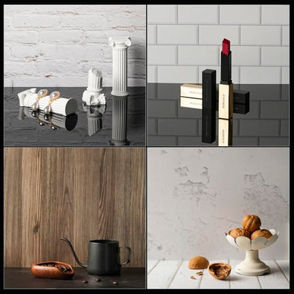 Food Photography Backdrops with Gloss Black Acrylic, 10 Pcs 20 Patterns Photo Backdrop Board, Waterproof Tabletop Small Shooting Kit for Creator, Metlakat
