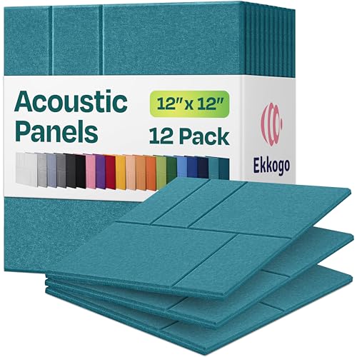 Acoustic Panels 12-Pack Soundproof Wall Panels 12"x12"x0.4" Decorative Sound Dampening for Your Home, Office, Studio, Bedroom & More with Unique GridFrame Carving [Light Turquoise] - color: Light Turquoise, size: GridFrame 12 Pack