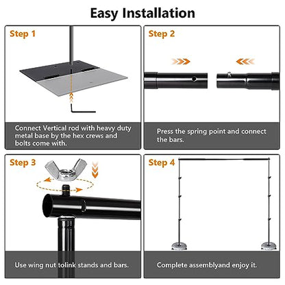 HYJ-INC Pipe and Drape Photography Backdrop Stand Kit Adjustable Photo Background Stand 10ft x 8.5ft with Metal Base for Parties Weddings Birthday Party Events Photo booth With 4 Clamps,Carrying Bag.