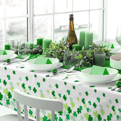 St. Patrick's Day Party Supplies - Irish Themed Lucky Shamrock Plastic Tablecloth | 54 x 108 Inch Disposable Table Cover for Festive St. Patrick's Day Party Decorations - style: ST
