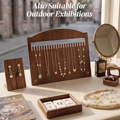 SCUNDA Wooden Jewelry Stand, Wooden Necklace Display Stand with 23 Slots, Real Wood Jewelry Organizer Board for Women, Portable Necklace Holder for Craft Fairs, Home, and Exhibitions, 11" x 7.9"