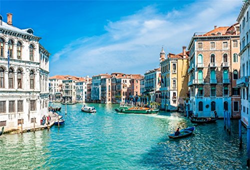 AOFOTO 10x7ft Italy Venice Photography Backdrop Water City Streetscape Italian Themed Party Decorations Background for Restaurant Canal Gondolas European Trip Birthday Portrait Photoshoot Props - size: 10x7ft