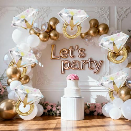 6 Pcs Diamond Ring Balloons Foil, Large Engagement Ring Balloon Marriage Wedding Foil Balloons for Engagement Bridal Shower Just Engaged Bachelorette Anniversary Party Decorations Supplies - style: Diamond