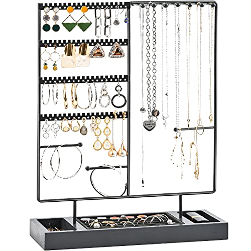 ProCase Jewelry Organizer Stand Earring Holder Organizer, 6 Tiers Earring Organizer Tree Necklace Rack Jewellery Tower Bracelets Holder Storage with Removable Wooden Ring Tray for Women Girls -Grey - color: Grey