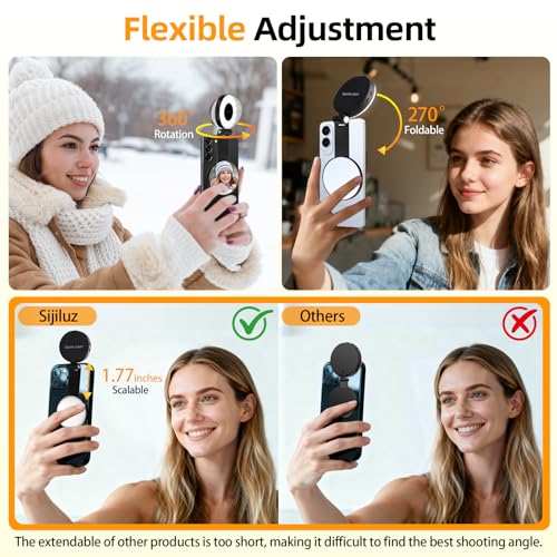 Magnetic Selfie Light for iPhone with Mirror Foldable Magnetic Fill Light with Sticky Ring for Android Rechargeable Portable Phone Ring Lights for Selfies, Video, Makeup, Vlog, Tiktok, CRI95