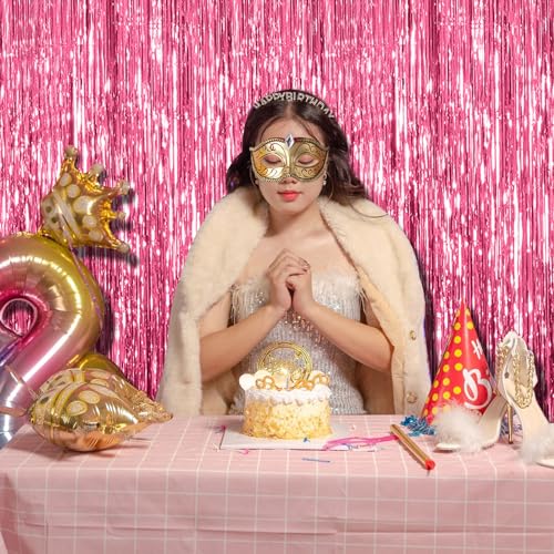 2 Pack Pink Backdrop Party Decorations Tinsel Curtain Party Backdrop Foil Fringe Birthday Decorations Photo Booth Streamer Backdrop Pink Theme Bachelorette Graduation Decor - color: Pink, size: 39.4"w X 78.7"l (Pack of 2)