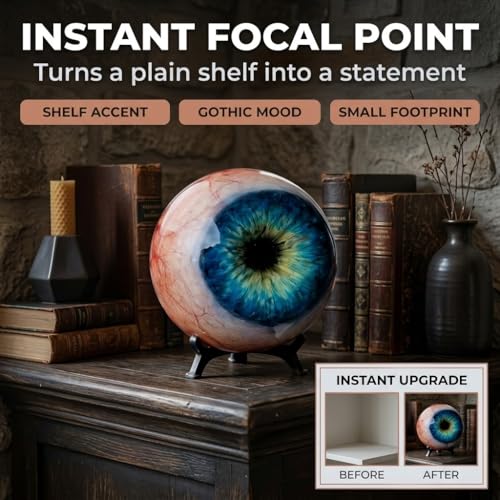 Hyper-Realistic Monster Eye Decor with Stand, 2.76 in Eyeball Orb for Halloween Shelf, Desk, Gothic Room Accent(Green) - color: Green
