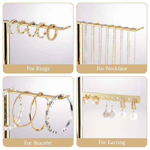 pickpiff Jewelry Stand Holder Organizer: 12.5" Sturdy Hanger for 80 Pcs Jewelry, Jewlery Tower for Display Necklace, Earring, Bracelet, Watch, Mirrored Gold - color: Mirrored Gold, size: 12.5" Height