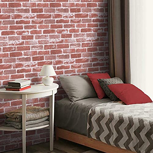 Timeet Red Faux Brick Wallpaper Peel and Stick Wallpaper 17.7" x 78.7" Self AdhesiveWallpaper Brick Wall Paper for Bedroom Christmas Halloween Fireplace Living Room Bathroom Decoration - color: Red, size: 17.7" x 78.7"